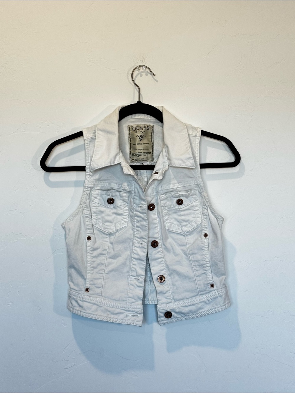 Vintage Y2K GUESS White Sleeveless Denim Vest - Cottagecore Western Coastal Alt